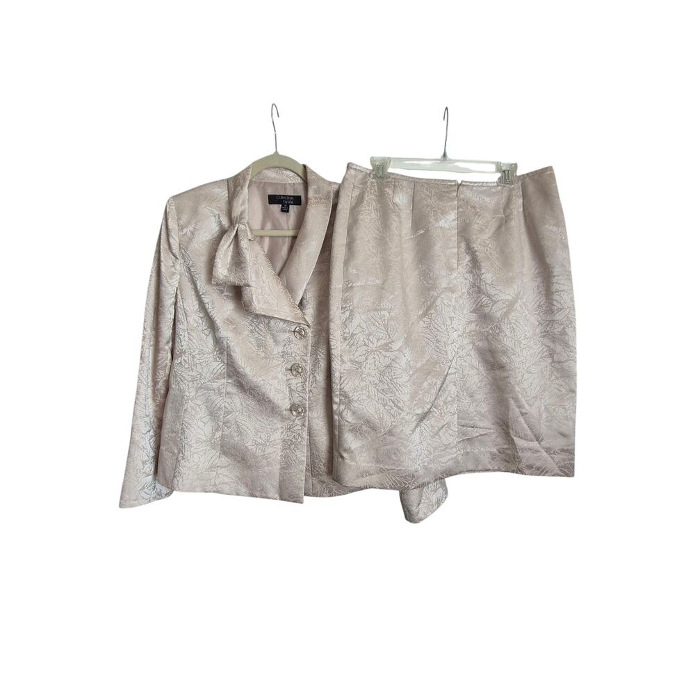 VTG Women Sz14 Brocade Le Suit‎ Skirt Suit Ivory Bow Lined Luxury Old Money Chic